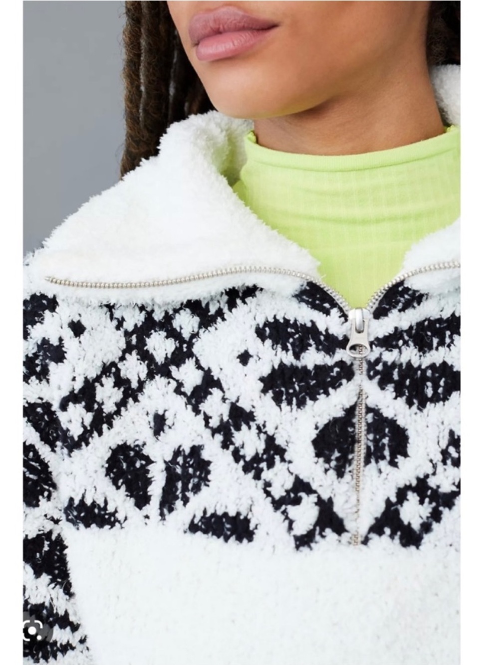 Anthropologie Pilcro Sherpa Pullover Sweater Women’s Small Black White Fair Isle - Picture 3 of 14